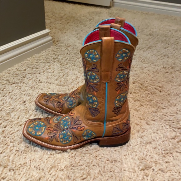 Macie Bean Western Cowboy Boots Turquoise Trim - Picture 5 of 13